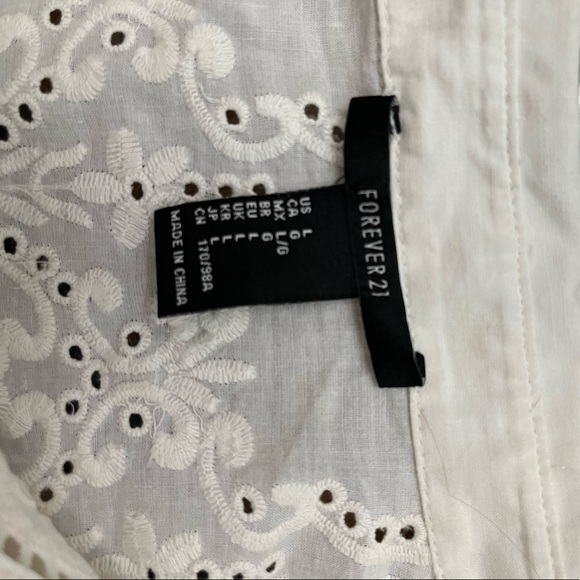 EUC White See Through Detail Button Up Collar Front Tie Crop Top - Picture 4 of 4